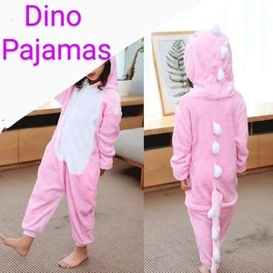 Pink Dinosaur Pajamas Costume Dino Hoodie Pockets Butt Zipper Soft
